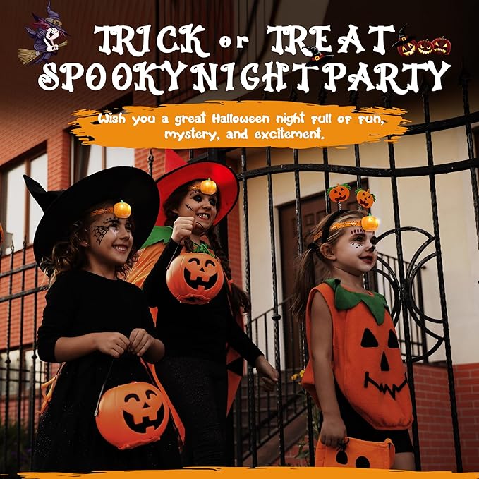 EverBrite Halloween Pumpkin Headlamp 5 Pack, 2 Modes LED Head Lamp Adjustable Headband, Pumpkin Lights Party Favors, Orange Spot & Strobe Lights Halloween Gifts