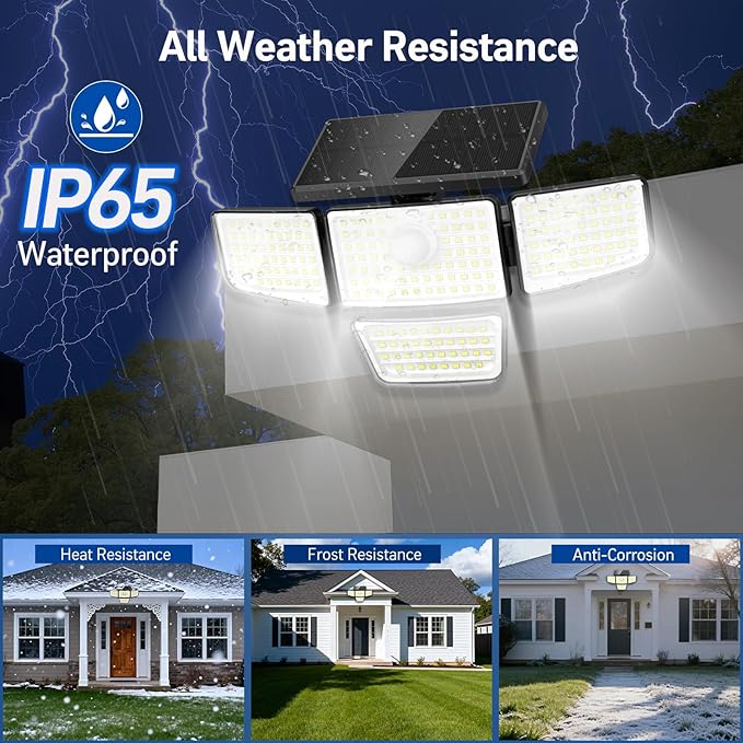 Adewalk Solar Outdoor Motion Lights - Upgraded 4Packs 4 Heads 188 LED Security Lights with Motion Sensor Lights, IP65 Waterproof 270° Wide Angle Flood Wall Lights for Home Darkroom Backyard