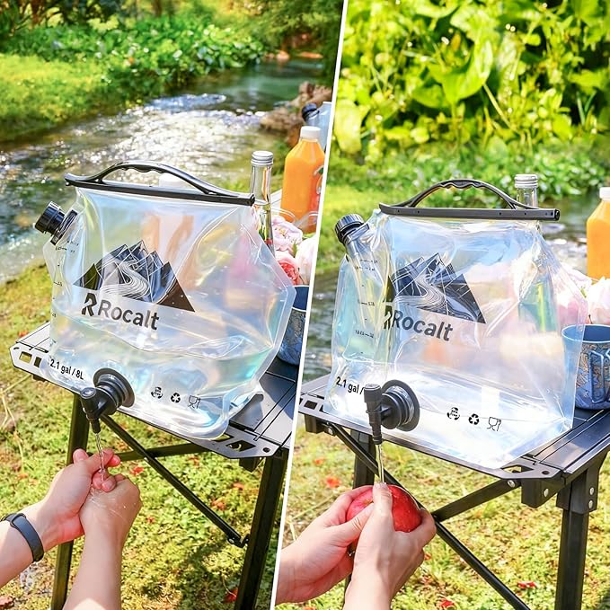 Rocalt 2 Pack Collapsible Water Container with Spigot, 2.1 Gallon Foldable Camping Water Storage, BPA Free Emergency Water Container with Wide Mouth Opening for Survival & Disaster Preparedness
