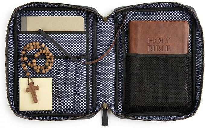 LEATHER VILLAGE Handmade Vintage Leather Bible Cover for Men & Women - Large Protective Bible Case & Organizer for Church, Travel & Study Christian Religious Antique Bookmark - Black