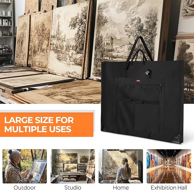 Nicpro Large Size Art Portfolio Case, Artist Portfolio Tote Bag with Leather Corners & Side Widening, Waterproof Storage Portfolio Folder with 3 Pockets for 32'' x 42'' Poster Canvas Sketching Drawing