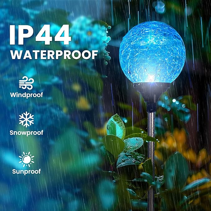 GIGALUMI Solar Garden Lights 3 Pack, Solar Lights Outdoor Decorative Waterproof, Outdoor Solar Lights for Yard Decorations, Multi-Colored Changing Garden Globe Cracked Glass Ball with LED Lights