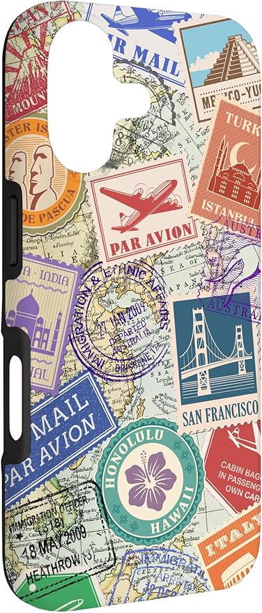 World Map Travel Passport Stamps Postage Stamp Case for iPhone 17