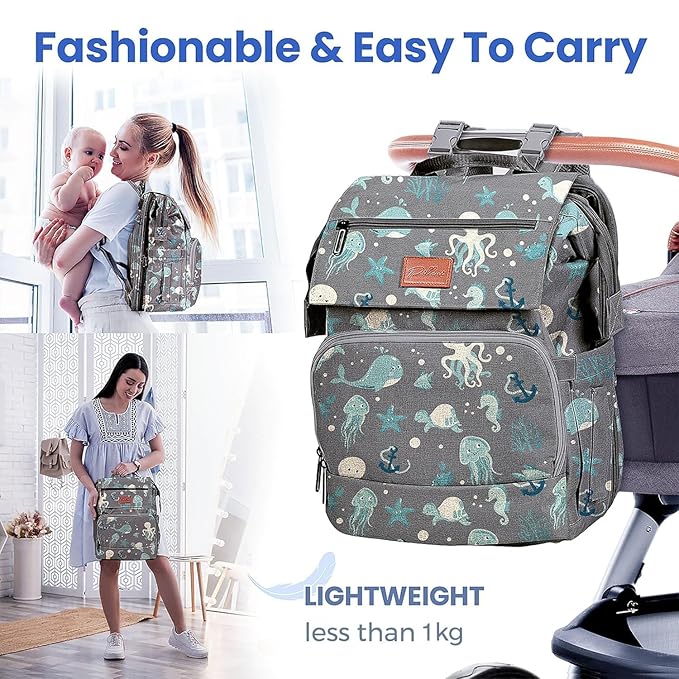 PILLANI Baby Diaper Bag Backpack - Backpack Diaper Bag w/Large Capacity - Baby Shower Gifts - Waterproof Travel Diaper Bags w/Changing Pad, Insulated Bottle Holders, Padded Straps - Baby Boy Stuff