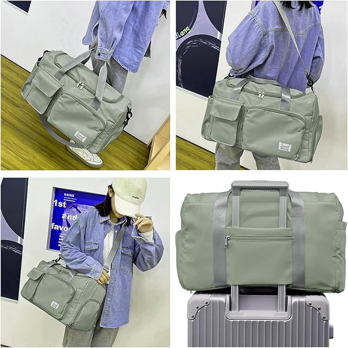 Suruid Travel Duffel Bag with Shoes Compartment Sports Gym Bag with Dry Wet Separated Pocket for Men and Women, Overnight Bag Weekender Bag Training Handbag Yoga Bag - Dark Green