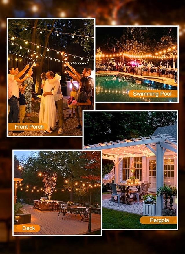 Brightown Outdoor String Lights, 55FT 25 G40 Bulbs Shatterproof IP65 Patio Lights, Hanging Connectable Waterproof Dimmable Globe LED Outdoor Lights for Backyard, Bistro,Deck, Balcony,Porch