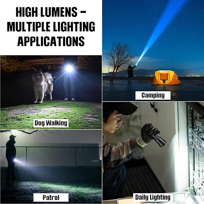 BERCOL Flashlight LED Rechargeable Flashlights High Lumens, 99,000 LM Super Bright Powerful Flashlight, High Powered Flash Lights Waterproof Handheld Flashlights for Home Camping Hiking(2 Pack)