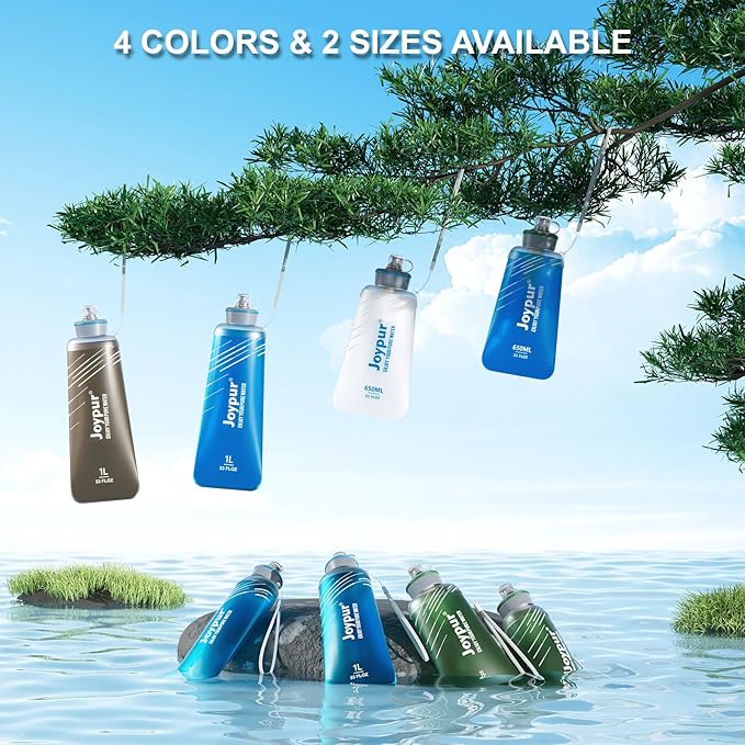 Water Filter Survival - Collapsible Water Bottle with Filter 0.01 Micron Squeeze Filtered Water Bottle 32oz for Hiking Backpacking Camping BPA-Free(Green 1000ml)