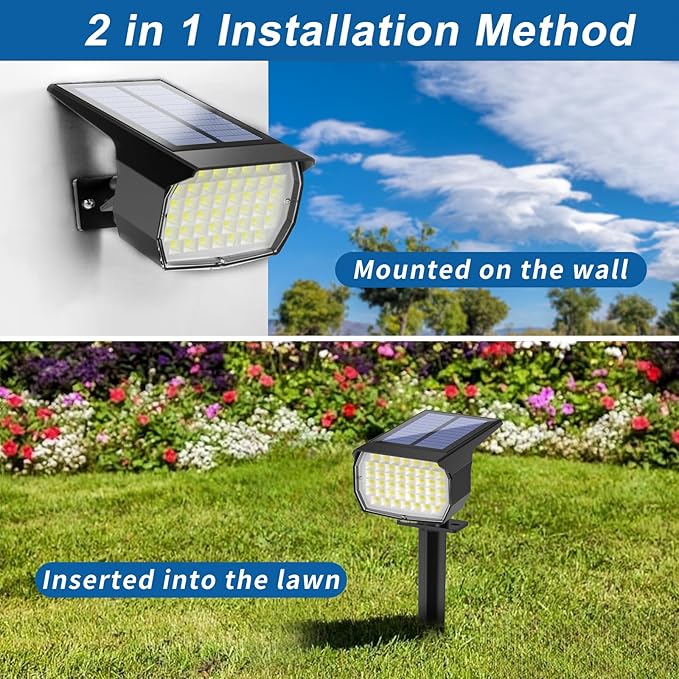 WENATY Solar Spot Lights Outdoor Waterproof IP65, 12 Pack Landscape Spotlights with 46 LEDs, 3 Modes Auto On/Off Solar Powered Flood Lights for Outside Pathway, Yard, Garden, Walkway (Cool White)