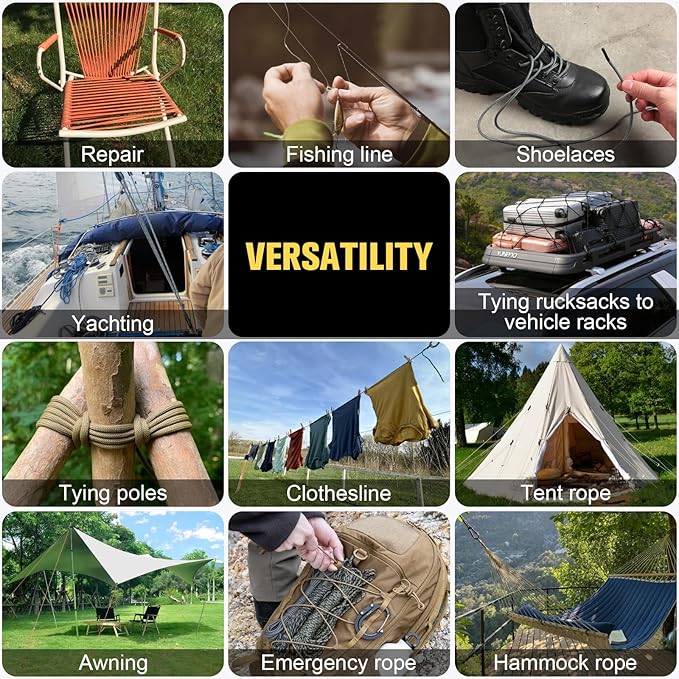 Paracord Rope 750 lb - 500ft 5/32" Parachute Cord 4MM 12-Strand para Cord - Heavy Duty Spool String for Survival,Camping Gear, Survival Bracelet, Clothesline - Black