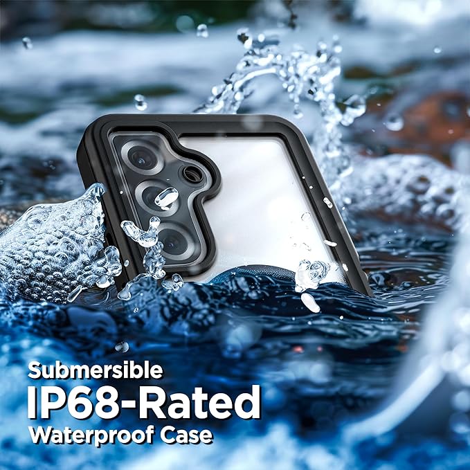 ENCASED Waterproof Case Designed for Samsung Galaxy S25 (IP68) Full Body Protective Phone Case with Screen Protector Built-in (Clear/Black) (S25)