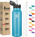 Han's Bottle Sports Water Bottle - 24 Oz, Straw Lid, Leak Proof, Vacuum Insulated Stainless Steel, Double Walled, Thermo Mug,Ocean