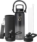 Trebo 40oz Water Bottle with 3 Lid and handle, Vacuum Insulated Stainless Steel Metal Outdoor Leakproof BPA-Free Flask, Keep Cold 48 Hours Water Jug, Best Gift for Men Women Holiday, Dark Gray
