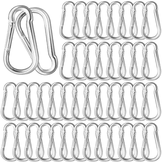 50 Pack 3.9" Heavy Duty Carabiner Clips, M10 Sliver Galvanized Steel Spring Snap Hooks, Rust-Resistant Keychain Clips for Hammock, Camping, Hiking, Fishing, Swing Set