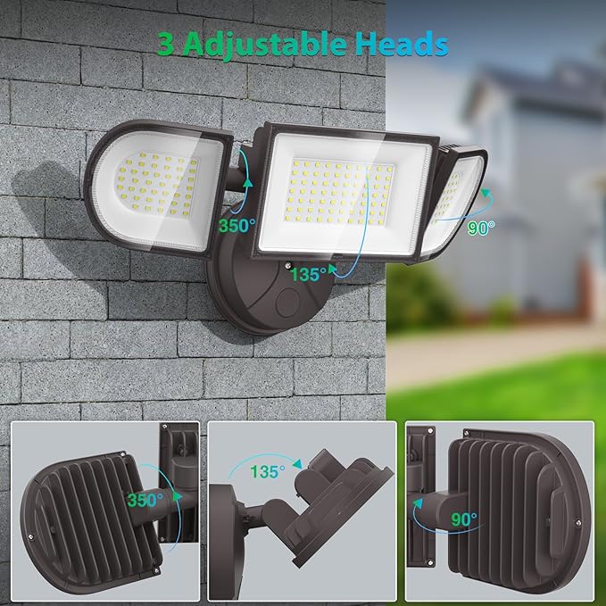 iMaihom 140W Flood Lights Outdoor, 14000LM Ultra Bright LED Flood Light Outdoor, 3 Adjustable Heads Security Lights, IP65 Waterproof Outside Flood Light, 6500K Floodlight for Yard Garage Court (Brown)
