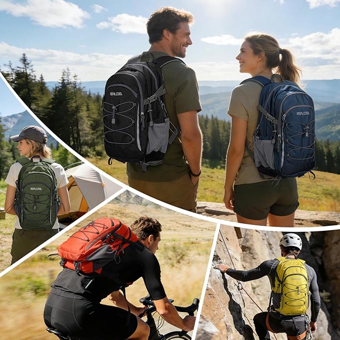 RealCool Hiking Backpack for Men Women,30L Lightweight Waterproof Travel Camping Backpack Hiking Daypack for Cycling Running,Orange