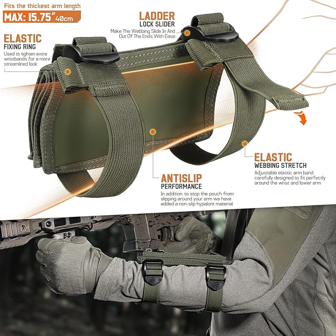 LIVANS Map Case Tactical Arm Sleeve QB Wristband Map Pouch Tactical Armband Sleeve Military Arm Wrist Pouch Document DOPE Card Holder for Shooting Rescue Field Measurement, Include Flag Patch