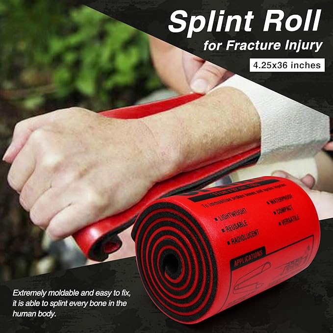 Survival First Aid Kit with Israeli Bandage, Chest Seal, Tourniquet, Splint, Tactical Military Combat Molle IFAK for Wound Care, Bleeding Control, Trauma Hemorrhage and More (Red)