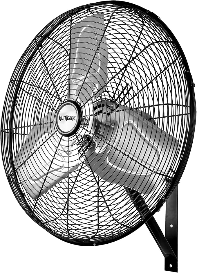 Hurricane Pro Commercial Grade Oscillating Metal Wall Mount Fan w/ 3 Speeds, Black, 20" - Corded Electric Air Cooling Unit w/ Powerful 4600 CFM Airflow for Home, Garage, Gym, Workshop & Greenhouse