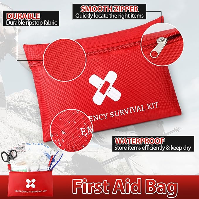 Geiserailie 10 Pack Mini First Aid Kit for Home Car Travel Camp Outdoor Graduation Sports Hiking Emergency Small First Aid Kit Travel Size Bulk Self Care Package, 10 Individual Bags of 91 Items Each