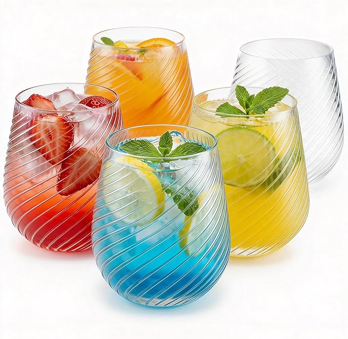 Maaacute 40 Pack Plastic Stemless Wine cocktail Whiskey Champagne Glasses, 12 Oz Disposable Unbreakable Cups for Party Bars Wedding Tasting (Spiral)