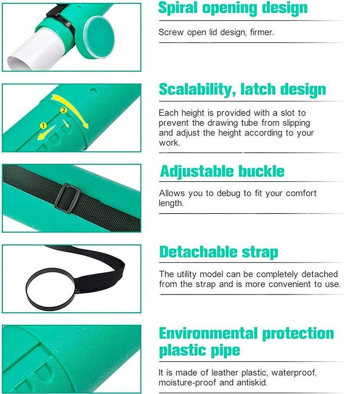 2-Pack Extendable Poster Tubes Expand from 24.5” to 40” with Shoulder Strap | Carry Documents, Blueprints, Drawings and Art | Red and Green Portable Durable Round Storage Cases with Lids and Labels