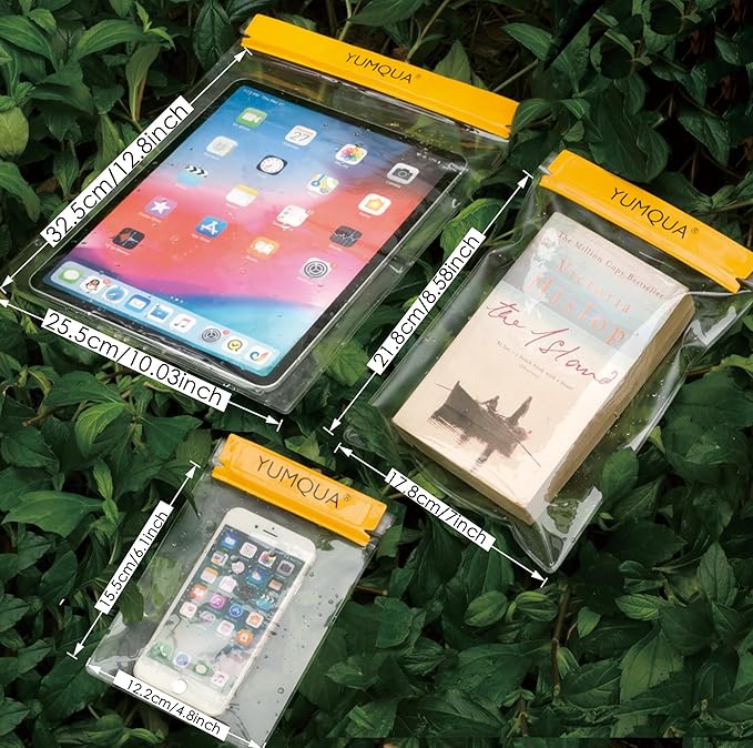 YUMQUA Clear Waterproof Bags 5 Pack Set, Watertight Pouch Holder for Document Map Camera Mobile Phone Car Key, fits Kayaking Boating Hiking Water Sports