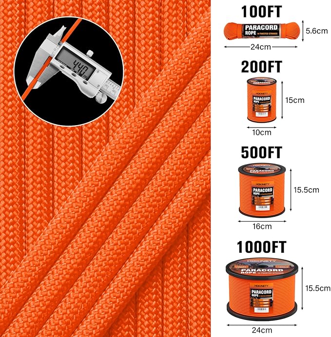 1200 Paracord Rope - 4.4mm 14 Strand Nylon Parachute Spool para Cord Lanyard for Outdoor Camping Survival Utility Tent Crafting DIY Projects Fishing Clothsline Bracelet - Orange 100FT