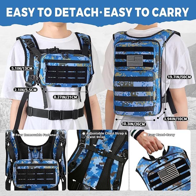 Koculemi Tactical Hydration Backpack with 2L Water Bladder and Front Small Tactical Pouch, Outdoor Water Backpack for Men Women, Sports Hydration Pack for Hiking, Cycling, Climbing