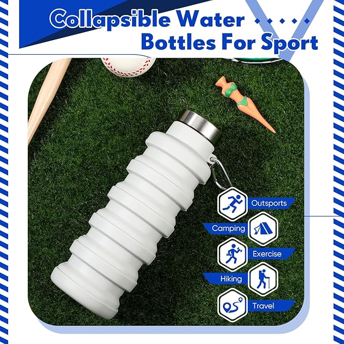 Baderke Collapsible Water Bottles 17oz Travel Sports Portable Water Bottle with Portable Buckle Silicone Lightweight Reusable Leakproof for Camping Hiking Yoga Outdoor(Gray White)