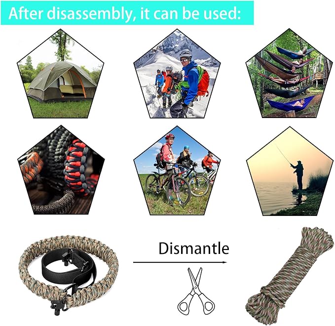 Double Braide 550LB Shotgun Sling 2 Point Paracord Rifle Sling,Non-Slip Traditional Adjustable Gun Sling for Hunting Shooting Camping