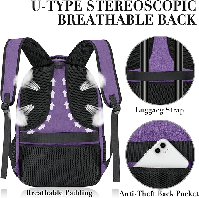 BIKROD Backpack for Men Women, Backpacks for School Teen Boys, Business Anti Theft Slim Sturdy Back Pack, Adult Computer Bag Gift 15.6 IN Laptop, Purple