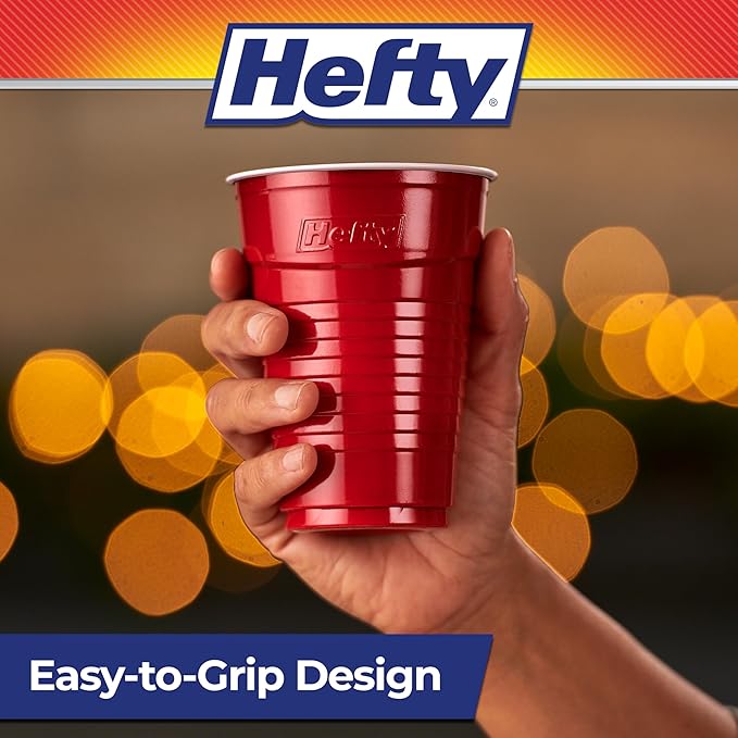 Hefty Party On Disposable Plastic Party Cups, 80 Count, 16 Oz Cups in Assorted Colors for Gatherings, Parties, and More, Textured Sides for Easy Gripping, Strong and Durable