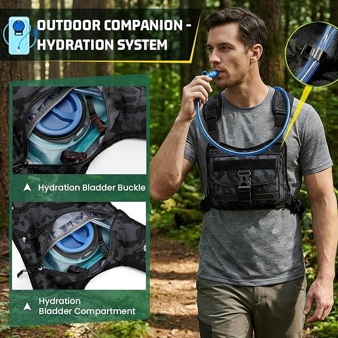 RAINSMORE Hydration Vest with 2L Water Bladder Lightweight Reflective Chest Pack for Cycling Hiking Adjustable Shoulder Strap for Men Women