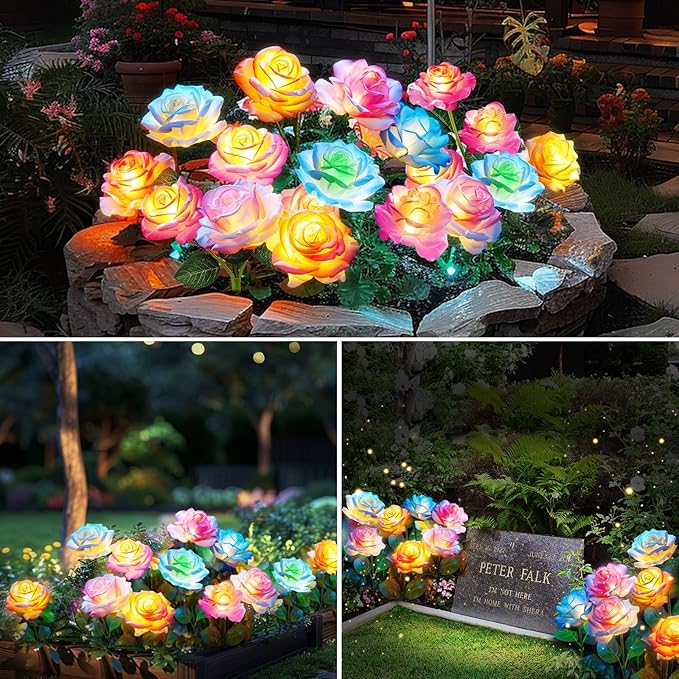 Solar Lights Outdoor Waterproof for Garden Decor, 4 Pack Solar Garden Lights for Outside, Outdoor Solar Lights for Yard with Solar Flowers Lights, Solar Powered Yard Decorations