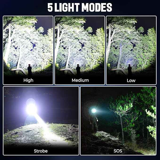 LED Rechargeable Headlamp 2 Pack, 99,000 Lumens Head Lamps (Include Βattery) Super Bright Long Distance Headlamps with 5 Mode Waterproof, 90° Adjustable Head Lights for Forehead Adults Outdoor Camping
