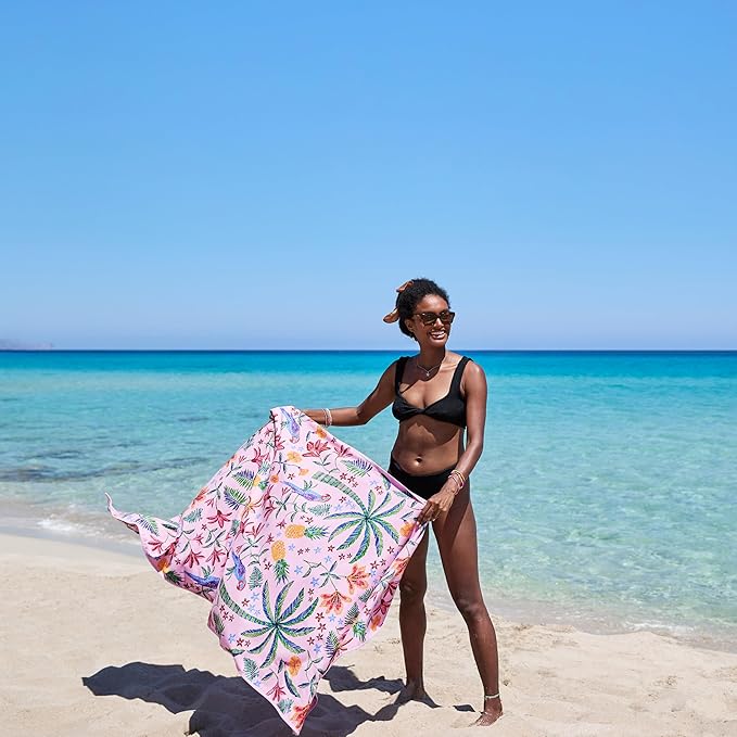 Dock & Bay Beach Towel - Quick Dry, Sand Free - Compact, Lightweight - 100% Recycled - Includes Bag - Pink Paradise - Extra Large (200x90cm, 78x35)