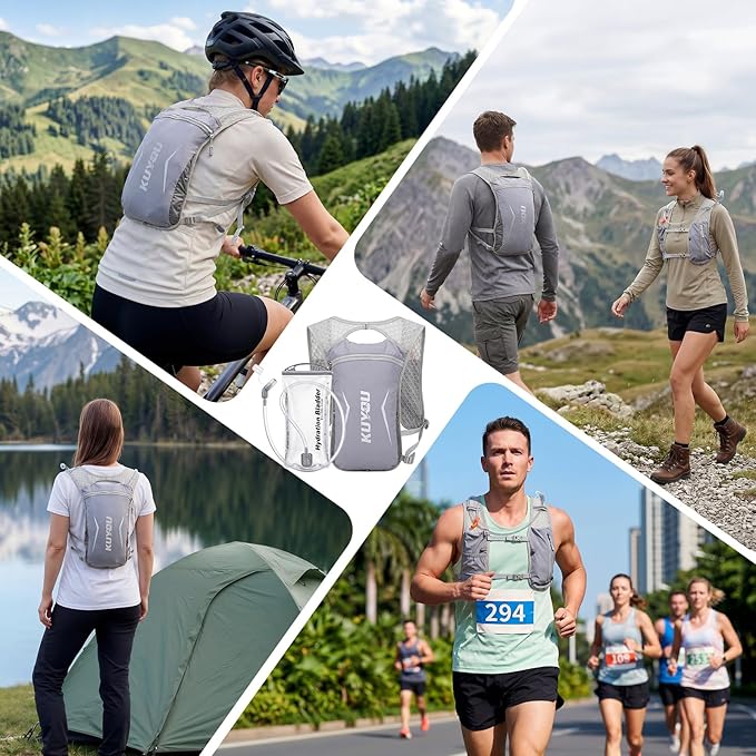 KUYOU Running Vest for Women & Men, Lightweight Hydration Backpack with 2L Water Bladder, Water Backpack for Trail Running, Hiking, Cycling & Marathon