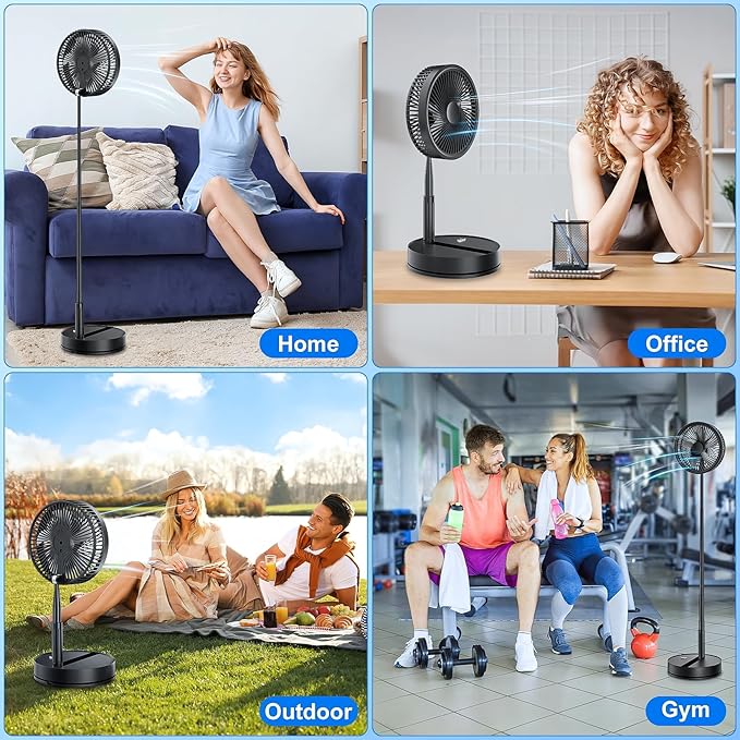 LIPETY Portable Foldable Rechargeable Oscillating Fan - 8.6" 7200mah Battery Operated USB C Small Fan Remote, Quiet Table Desk Fan Folding Standing Pedestal Fans for Bedroom Rome Office Camping Travel