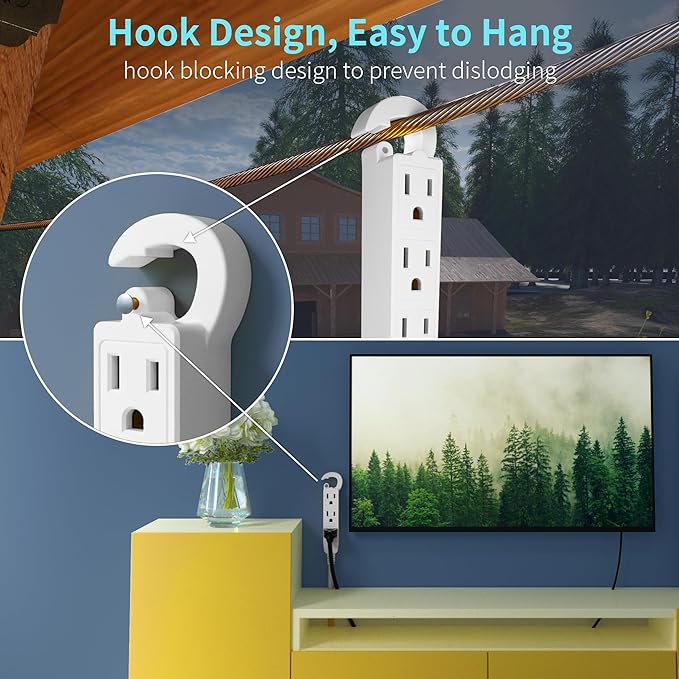 16/3 15 Ft 3 Outlet Extension Cord Outdoor Waterproof, White Extension Cords with Multiple Outlets, 3 Prong with Multi Outlet Outside 13A 1625W 16AWG, ETL Listed