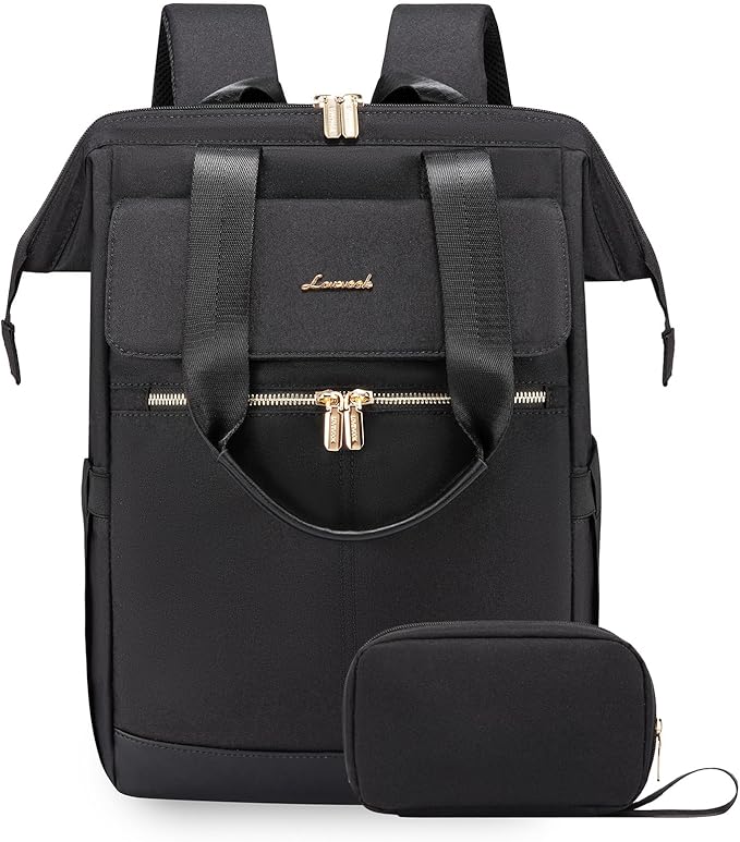 LOVEVOOK Laptop Backpack for Women, 15.6 Inch Work Laptop Bag with USB Port, Fashion Teacher Nurse Backpack Purse, Waterproof Travel Computer Backpack with Organizer Bag, 2PCS, Beige-Black
