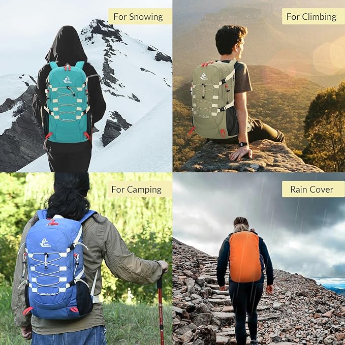 Bseash 40L Waterproof Hiking Backpack with Rain Cover, Outdoor Sport Travel Bag Daypack for Camping Climbing Skiing Cycling (Greenish-blue)