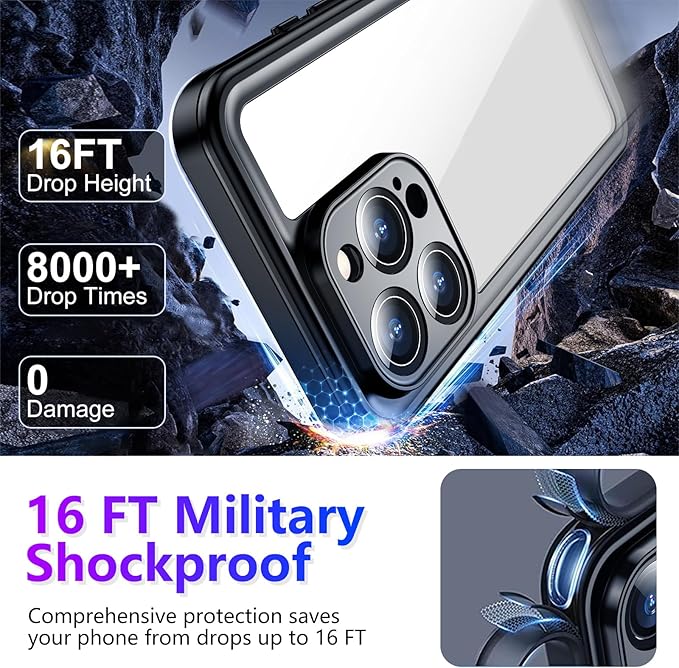 Temdan Waterproof Compatible with Phone Pro Case 6.3 inch 2024-Black/Clear