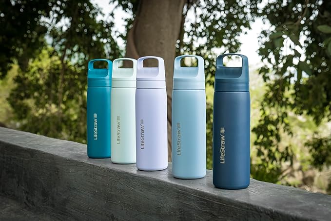 LifeStraw Go Series – Insulated Stainless Steel Water Filter Bottle for Travel and Everyday Use, Removes Bacteria, Parasites and Microplastics, Improves Taste, 18oz Laguna Teal