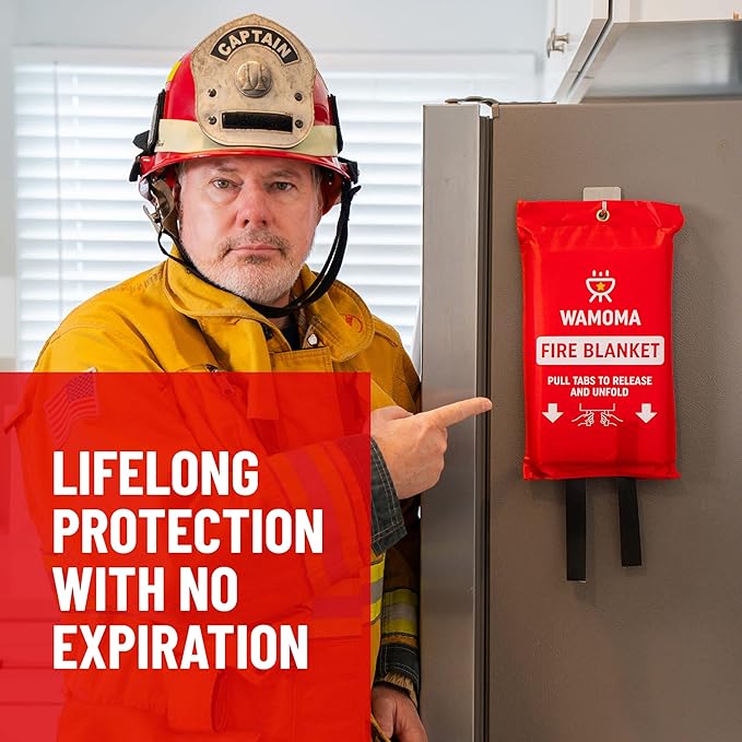 Fire Suppression Blanket with Hooks - Waterproof, Oil-Resistant, Fiberglass Fire Blanket for Home, Kitchen, Grill, BBQ, Fireplace with Rapid Deployment | Reusable Fire Resistant Safety Sheet