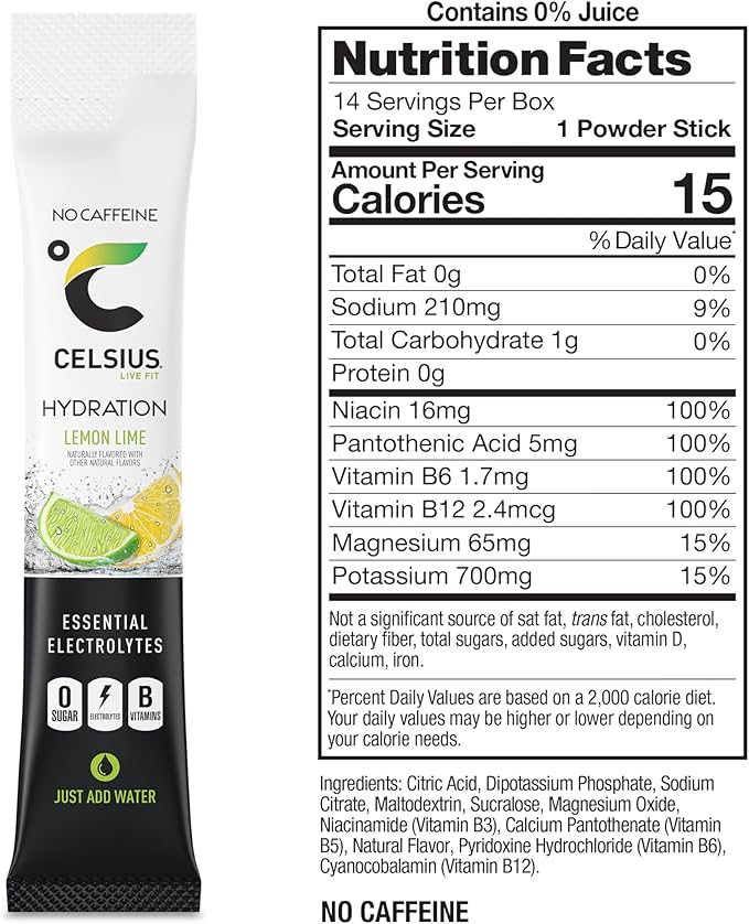 CELSIUS Hydration™ Lemon Lime, Sugar Free Electrolyte Hydration Drink Mix (Pack of 14)
