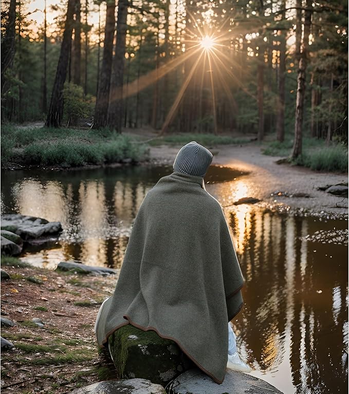 ACUSHLA 80% Merino Wool Camp Blanket - Soft Warm Thick Blanket Throw for Bed Couch Outdoor Camping Travel Car Sleeping Patio Porch, 59"x79" Army Green