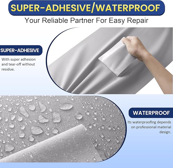 Self-Adhesive Canvas Repair Tape, 8.3" x 11" Waterproof Canvas Repair Patch, Fabric Patch Repairs Kit for Furniture, Tents, Sunbrellas, Boat Covers Awnings, Couches, Clothes, Bags Light Grey