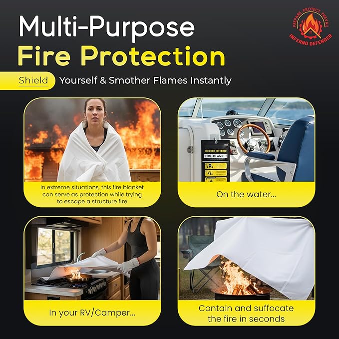 Emergency Fire Blanket For Home And Kitchen, Safe Touch Silicone Coated, 4 Pack Fiberglass Fire Blanket for Home, Fire Suppression for Kitchen, Fire Extinguisher For Kitchen BBQ Camping 39” x 39”