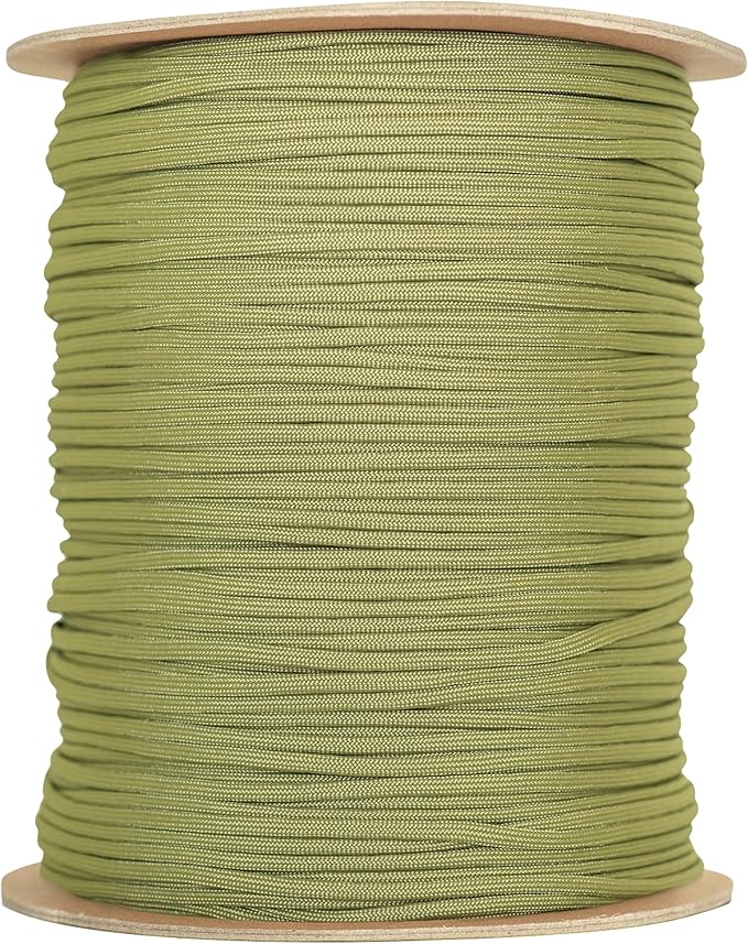The Paracord Store | Type III 550 Paracord - 1000 FT Spool, Moss Green | Heavy Duty 7 Strand Tactical Paracord - USA Made Nylon Outdoor Parachute Cord for Camping, Fishing & More - Survival Cord